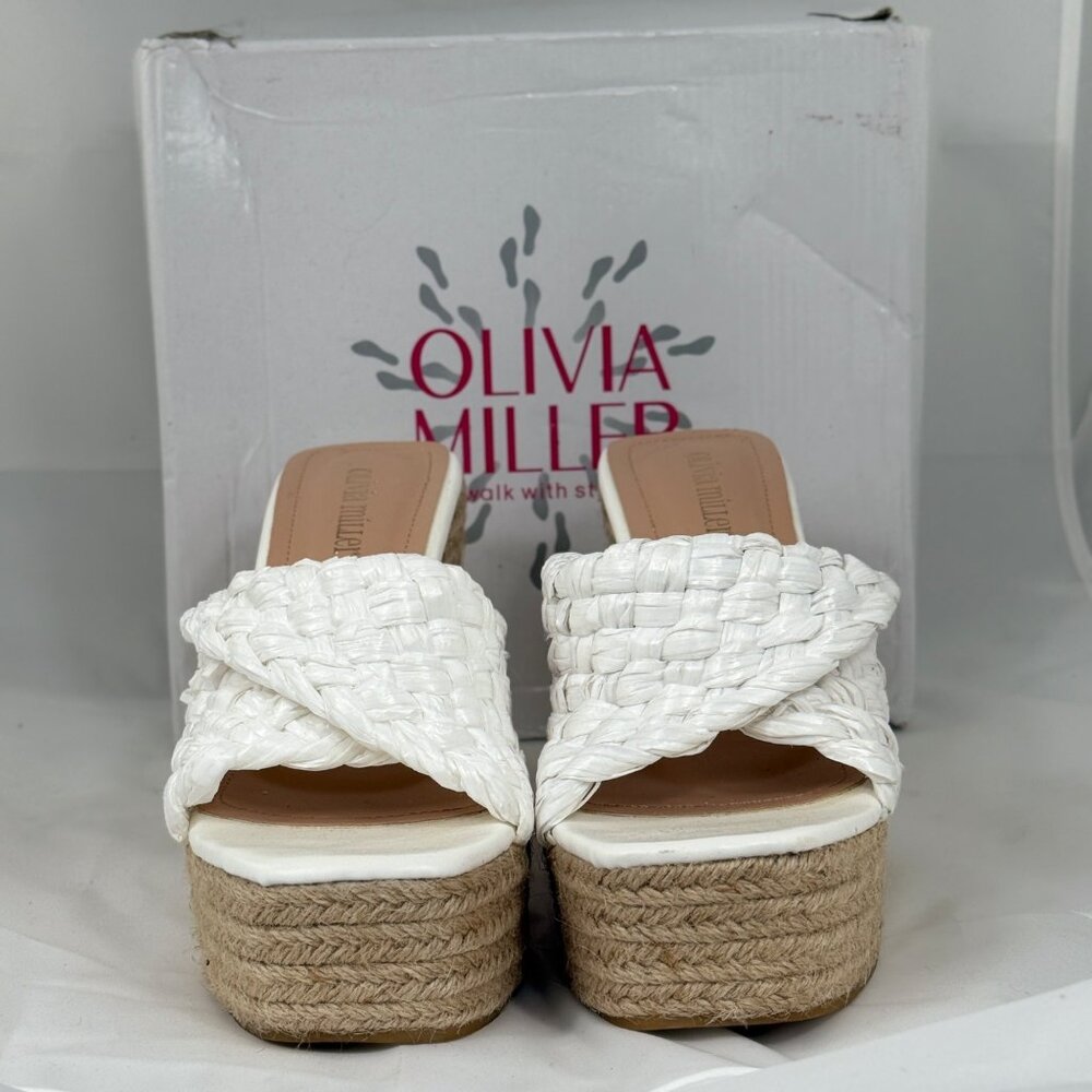 Olivia Miller Womens Woven Platform Wedge Sandals White Size 10 Espadrille Style